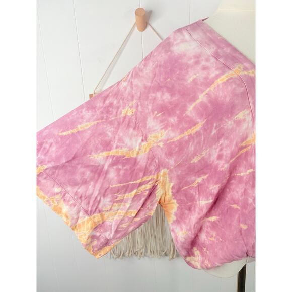 Young Fabulous & Broke Tia Tie Dye Kimono Crop Top Size Large Pink Peach - Picture 4 of 9